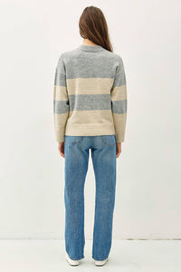 The Clover Colorblock Stripe Knit Sweater: Grey