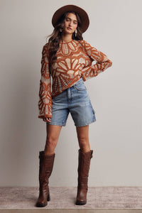 Camille Floral Crochet Knit Sweater