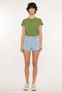 KanCan Wildflower Denim Shorts:  Light Wash