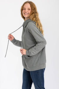 Arden Stripe Sleeve Contrast Hoodie – Casual Knit Pullover with Pocket