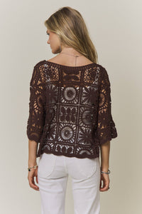 Bristol Crochet Boxy Knit Top: Chocolate Brown