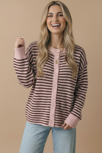 Pink Mocha Stripe Cardigan