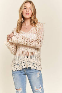 The Willow Crochet V-Neck Top: Beige