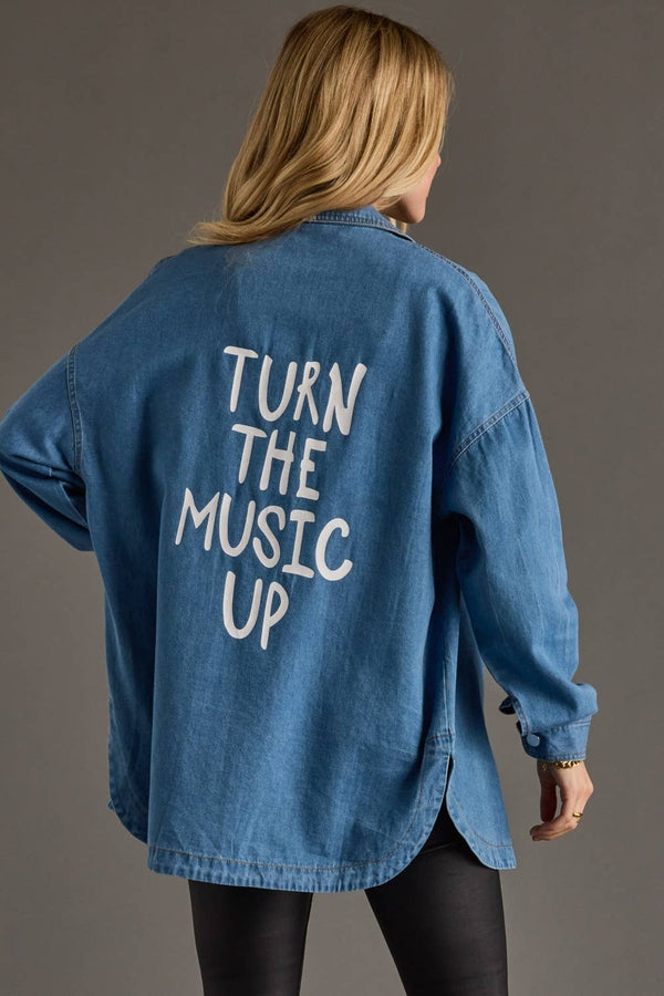 Turn Up The Music Denim Shacket: Medium