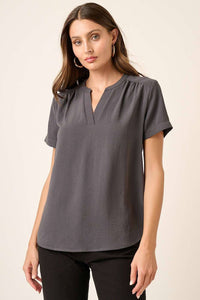 The Emerson Airflow Blouse – Mandarin Collar Woven Top
