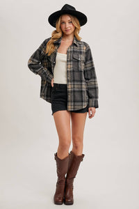 Oakley Brushed Plaid Flannel Button Down – Charcoal Cream Western Shacket