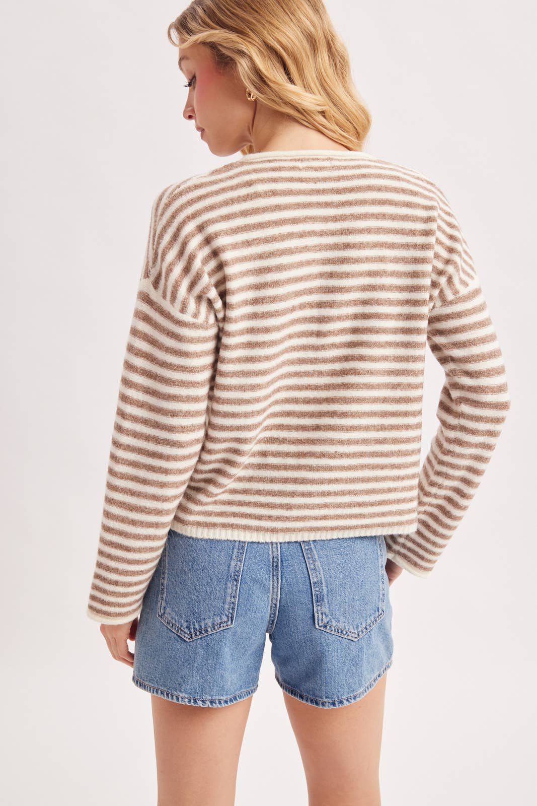 Mocha & Ivory Striped Henley Sweater