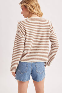 Mocha & Ivory Striped Henley Sweater