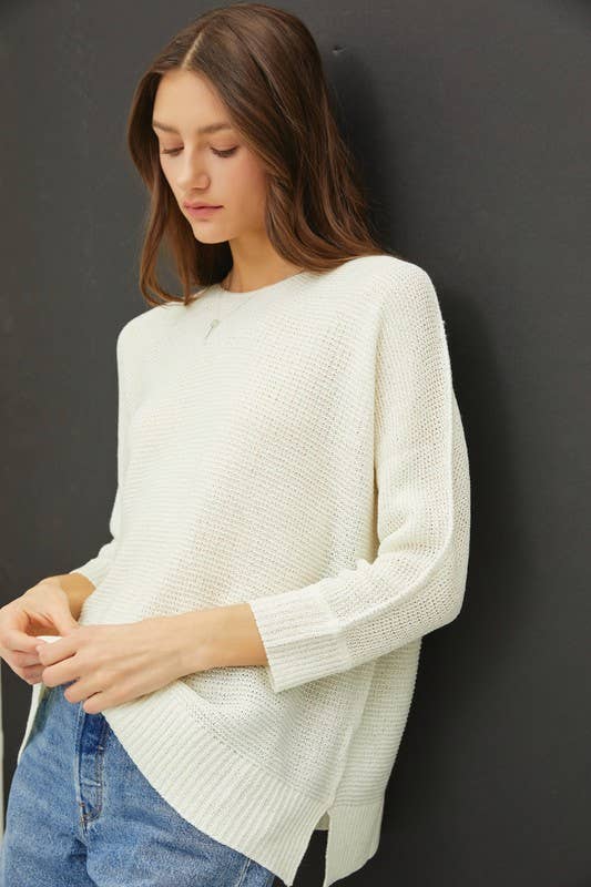 Jolie Classic 3/4 Sleeve Pullover Knit Sweater: Ivory