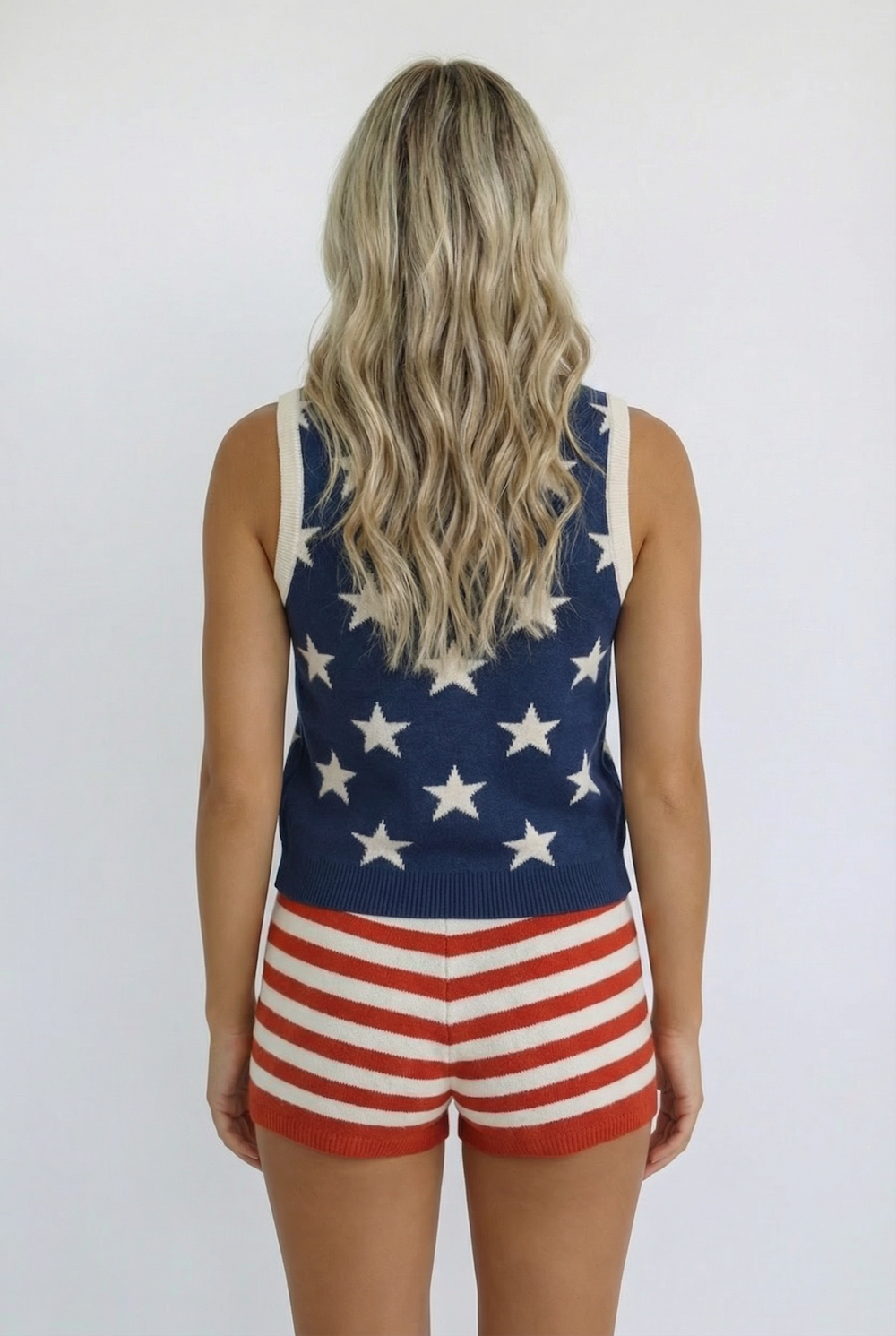 Americana Star Knit Vest | Patriotic Button Front Sweater Tank
