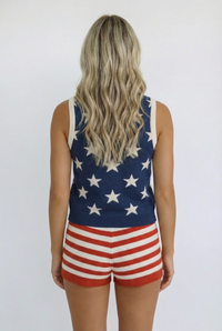 Americana Star Knit Vest | Patriotic Button Front Sweater Tank