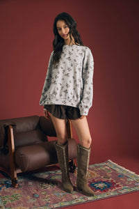 In Full Bloom Floral Knit Top: Light Grey/ Multi