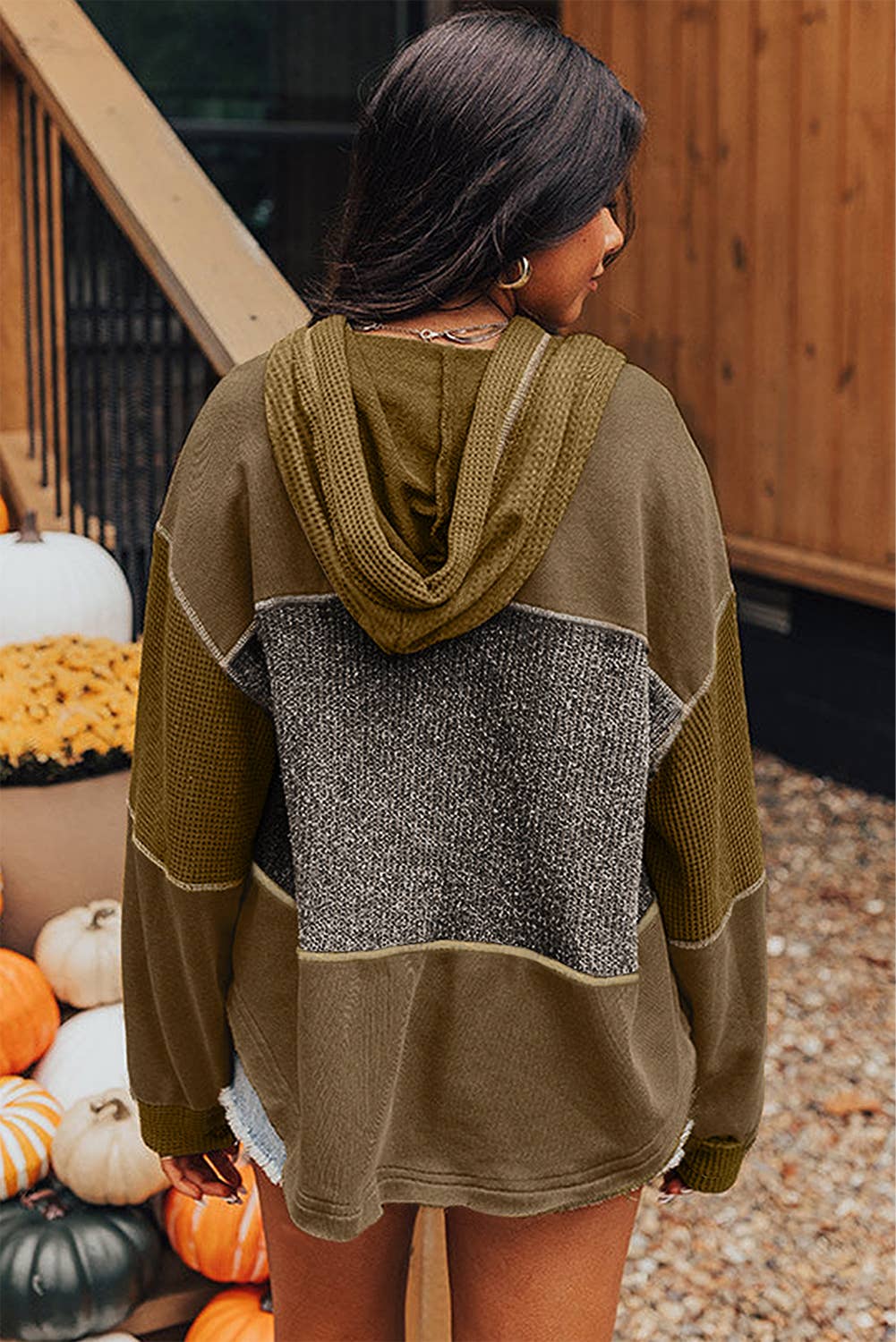 Oakley Mixed Texture Patchwork Hoodie – Button Front Exposed Seam Sweatshirt (S–XL)