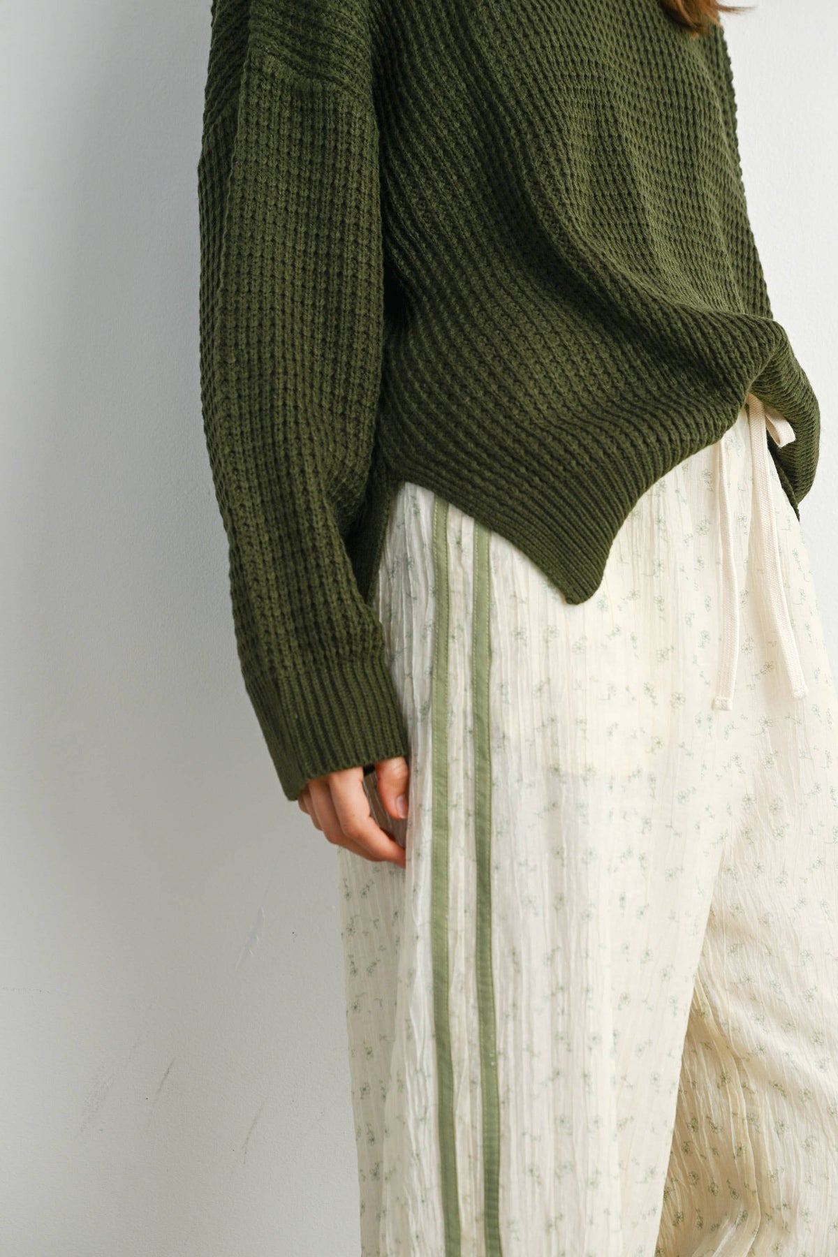 Everyday Essential Waffle Knit Sweater: Olive