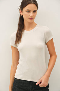 The Merrin Classic Ribbed Baby Tee – Fitted Crew Neck Essential T-Shirt for Women