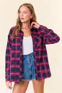 Rory Fringe Hem Flannel: Black/Brown – Oversized Plaid Button Down Shirt