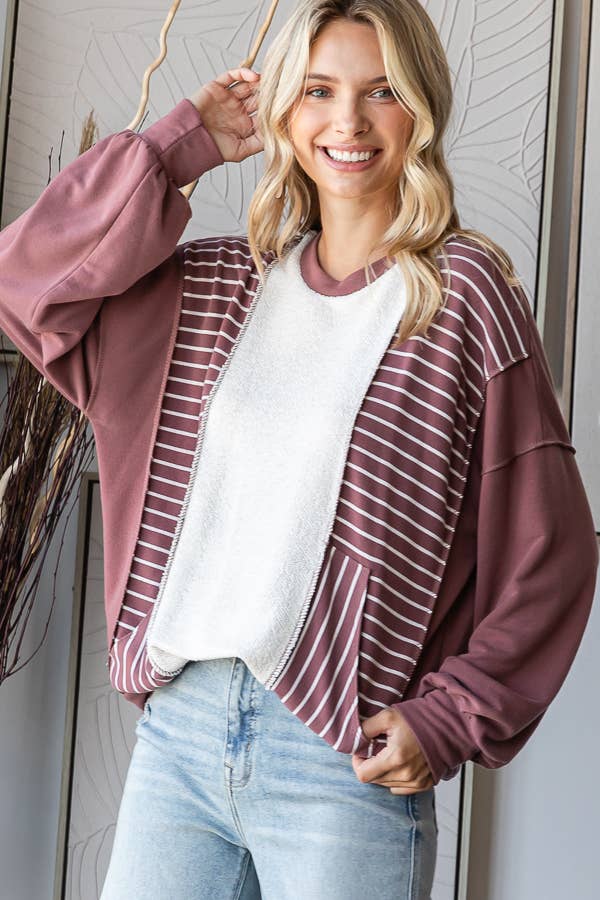 Ambria Casual Long Sleeve Top: Vintage Burgundy