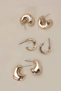 Gold Bubble Huggie Hoop Earring Trio – Hypoallergenic Lightweight Puffy Hoops