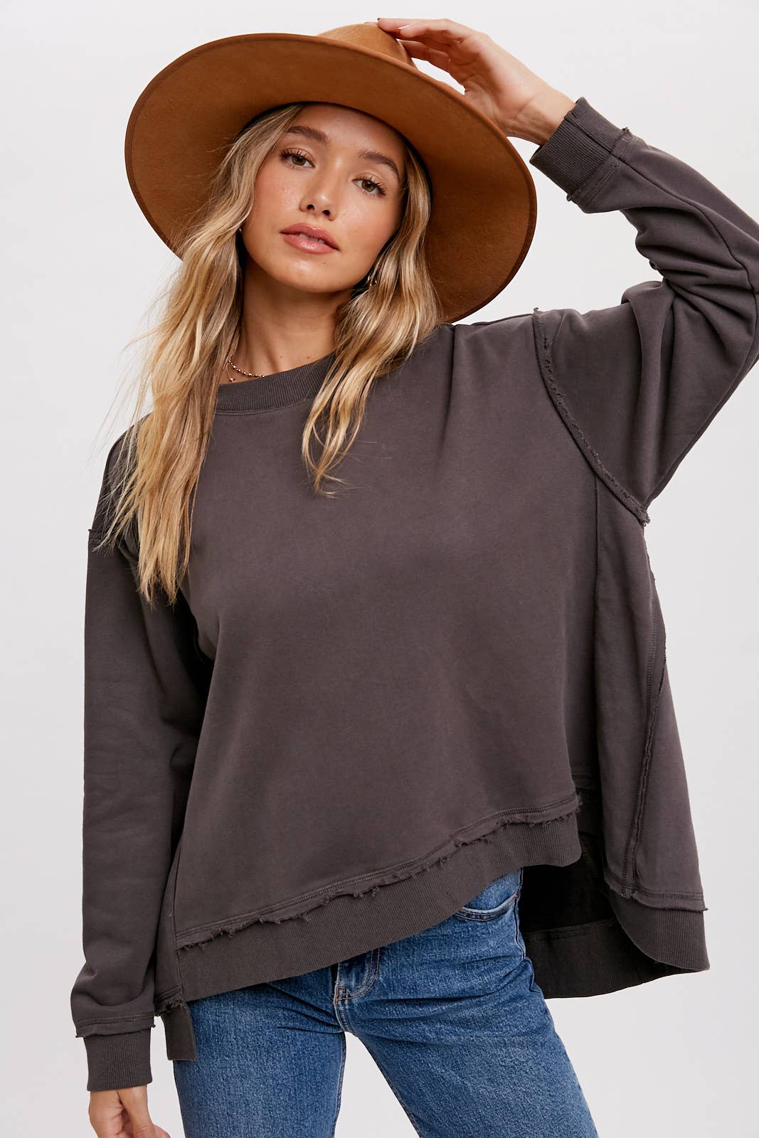 Natasha Crewneck Oversized Sweatshirt: Charcoal