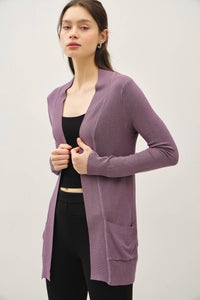 The Tessa Lightweight Open Front Cardigan – Violet, Mocha & Cream