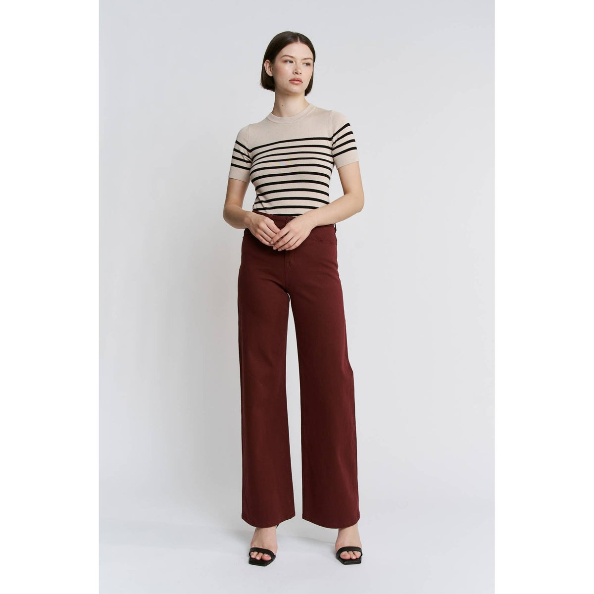 Mica Denim "Rowan" High Rise Wide Leg Jeans – Merlot