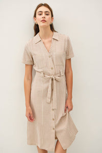 The Monroe Stripe Belted Shirt Dress – Linen Blend Utility Midi