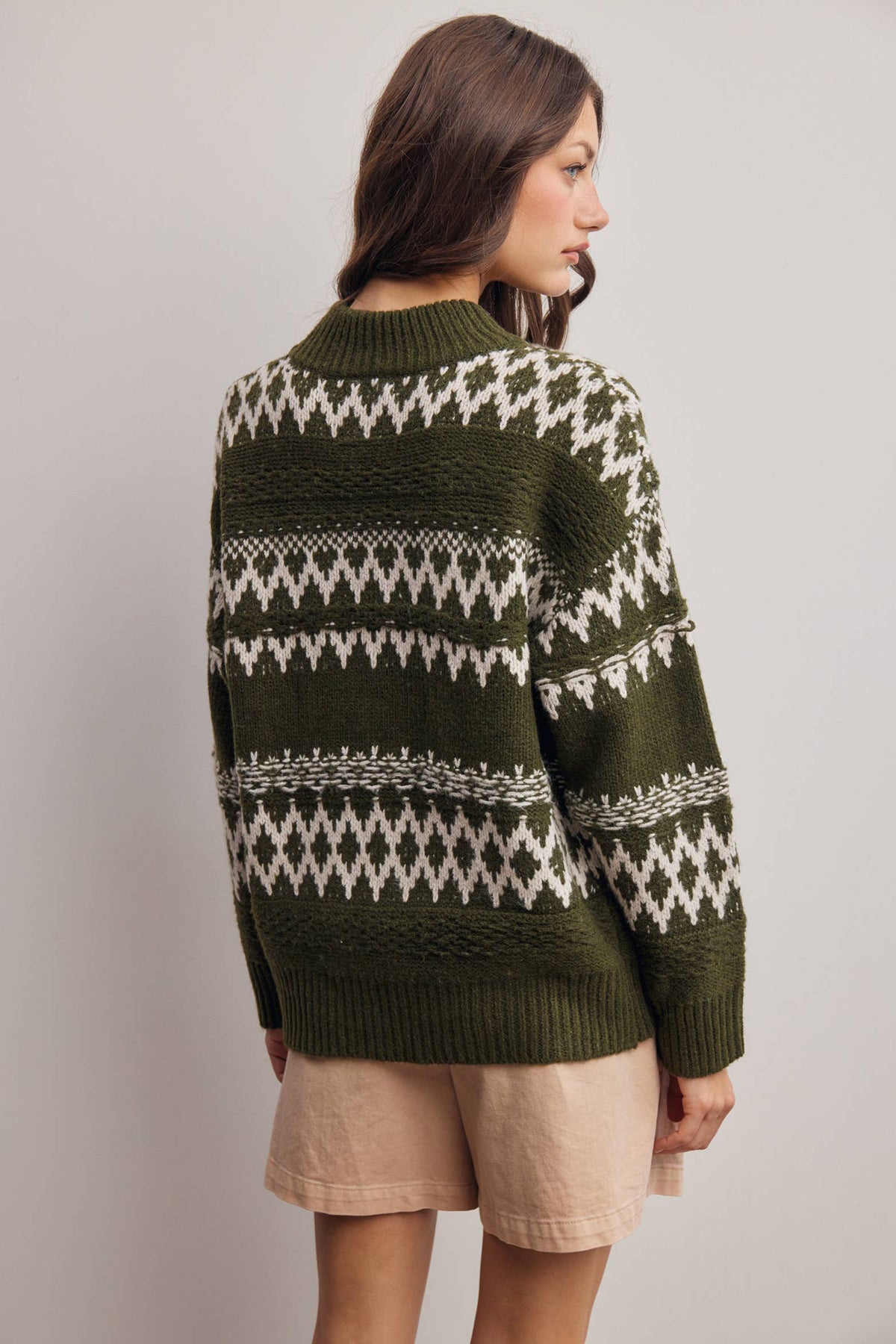 Take the Scenic Route Fair Isle Sweater: Olive