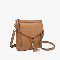 Jen & Co. Layla Faux Suede Whipstitch Crossbody: Brown – Braided Flapover Tassel Bag
