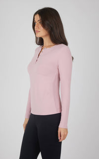 Brinley Rib Knit Henley Long Sleeve Top — Women’s Essential Layering Tee | Soft Stretch Rib