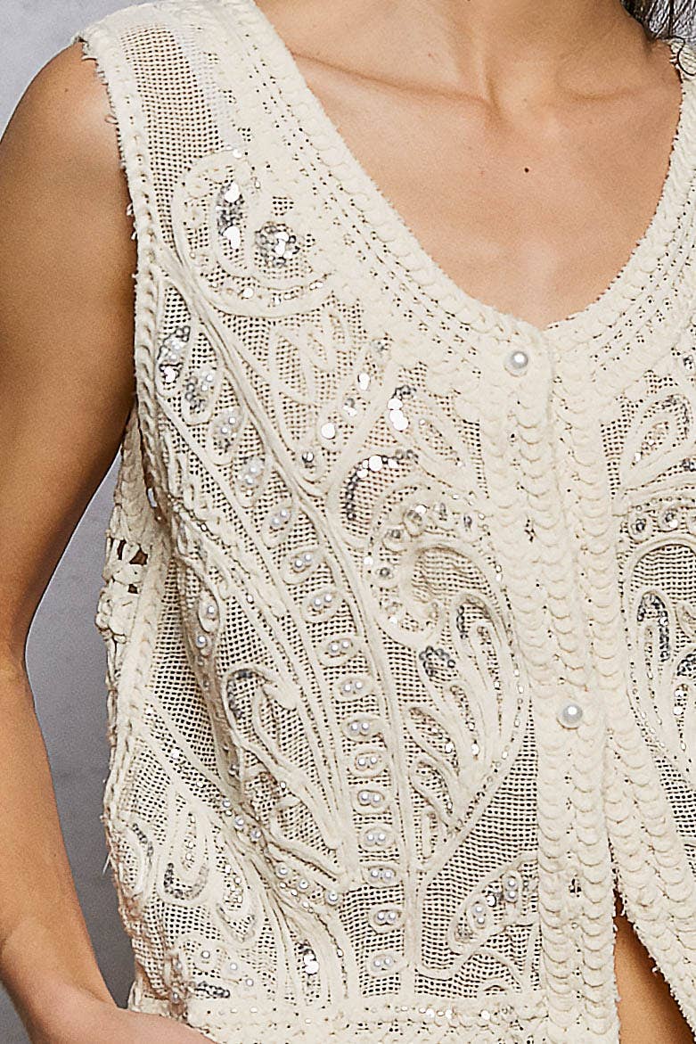 Heirloom Lace Crochet Vest: Natural