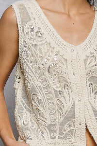 Heirloom Lace Crochet Vest: Natural