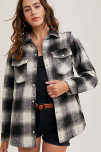 Dakota Plaid Flannel Shacket with Pockets – Brown Cream & Rust Ivory