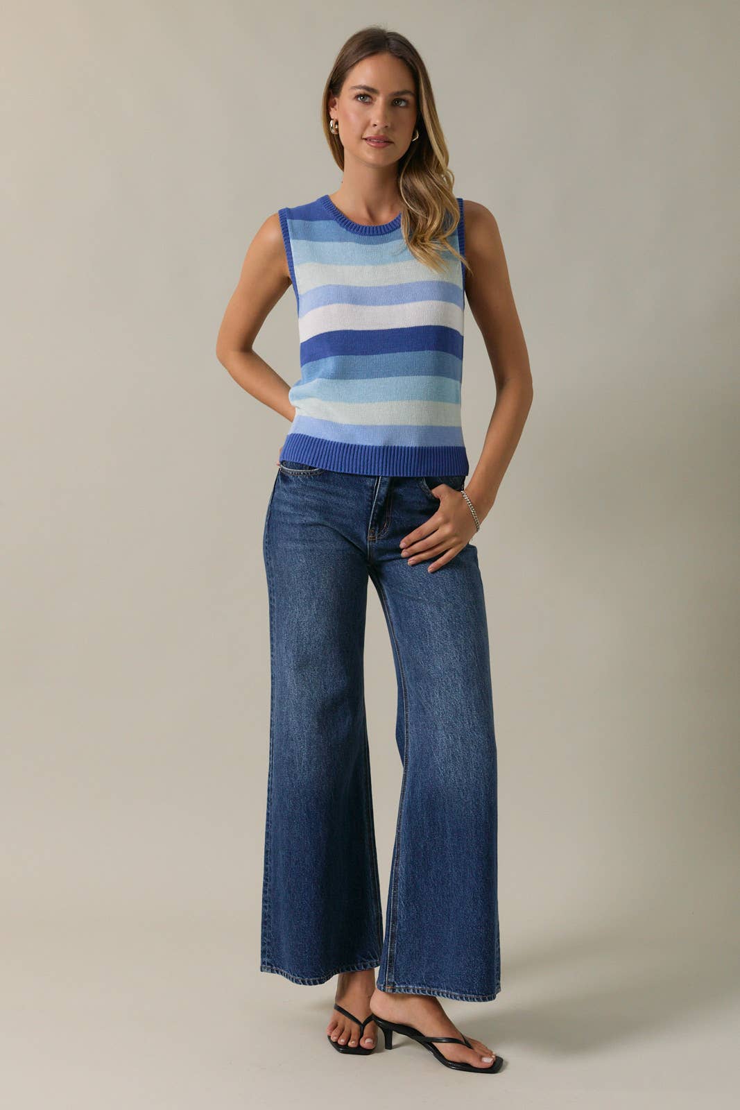 The Blue Skies Stripe Sweater Tank – Sleeveless Multi Stripe Knit Top