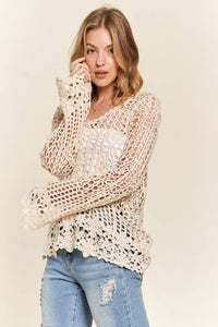 The Willow Crochet V-Neck Top: Beige