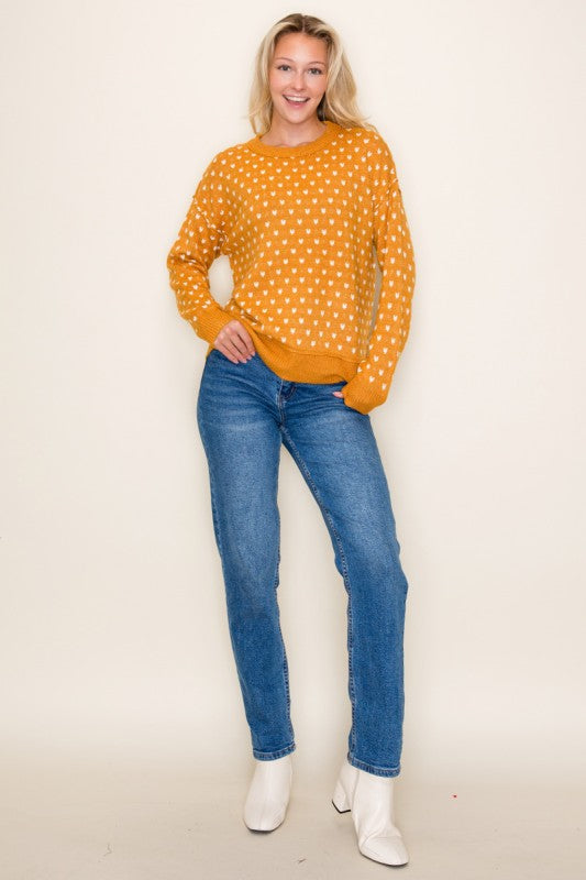The Hattie Heart Knit Sweater – Golden Mustard
