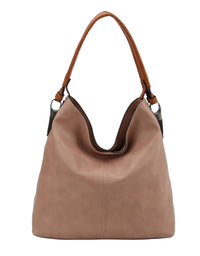 Rustic Roadside Faux Leather Hobo Shoulder Bag – Brown, Grey, Mocha | Large Slouchy Tote with Side Metal Accents & Adjustable Strap