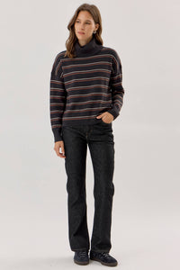 First Class Stripe Turtleneck: Charcoal