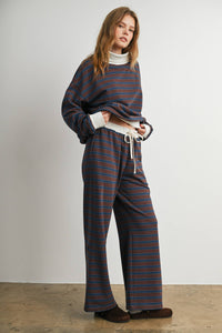 Sunday Slowdown Striped Sweatshirt: Navy/ Brown