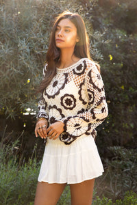 The Solandra Mandala Crochet Top: Cream/Brown