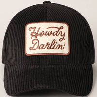 Howdy Darlin’ Corduroy Patch Baseball Cap – Vintage Western Adjustable Hat