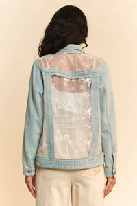 The Briar Lace Panel Denim Jacket – Floral Mesh Western Jean Jacket