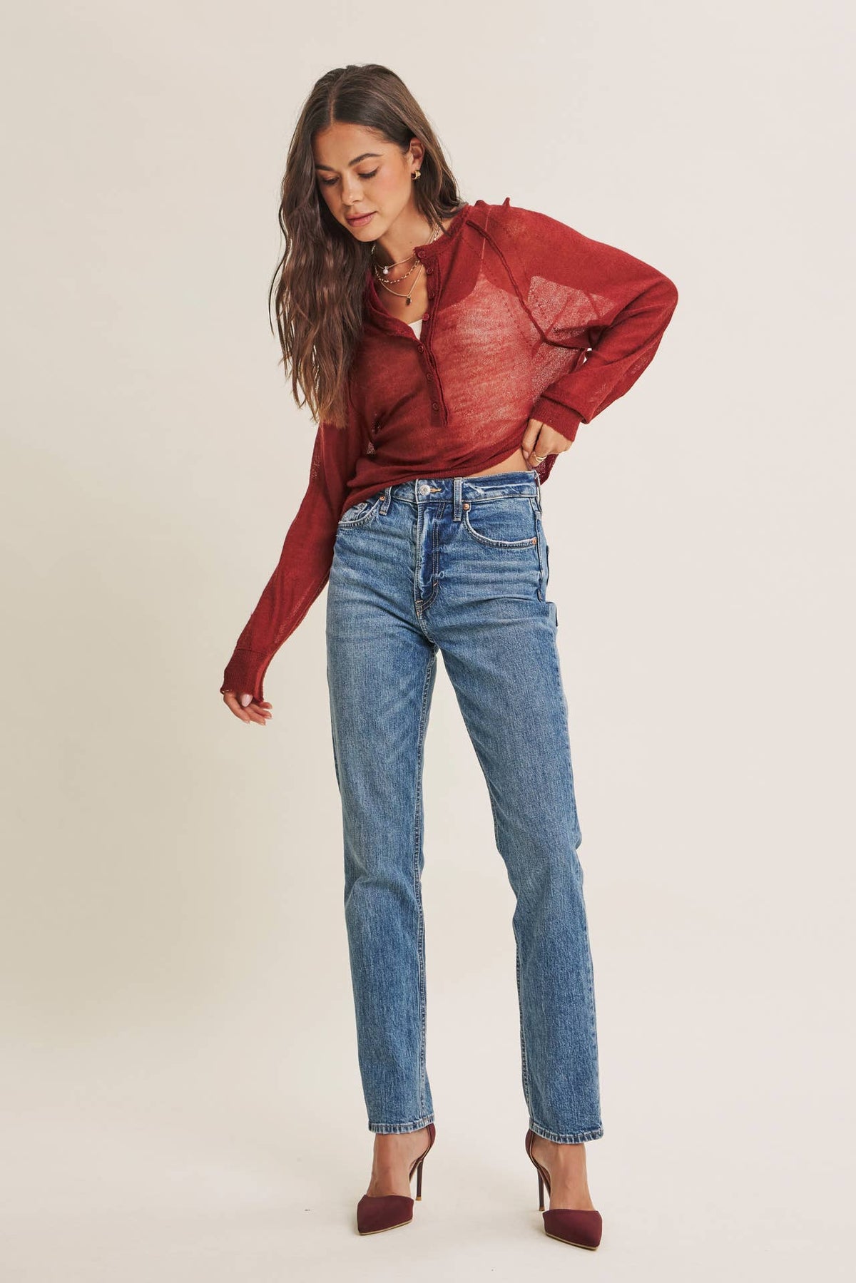 Morning Layer Airy Wool Blend Henley Sweater