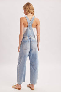 The Remi Barrel Leg Denim Overalls: Lt Wash  – Relaxed Wide Leg Casual Overalls