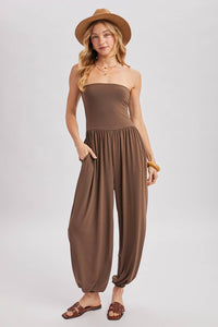 Mocha Strapless Jogger Jumpsuit