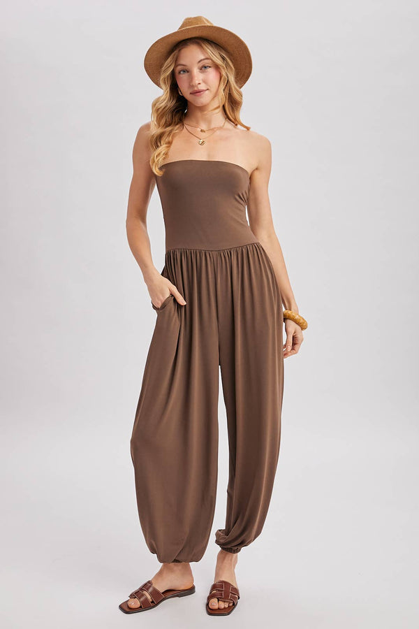 Mocha Strapless Jogger Jumpsuit