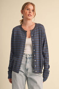 Just Between Us Stripe Cardigan: Denim/Charcoal