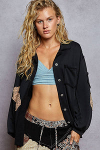 Ryder POL Patchwork Shirt Jacket – Oversized Raw Edge Button Down Shacket