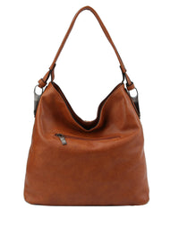 Rustic Roadside Faux Leather Hobo Shoulder Bag – Brown, Grey, Mocha | Large Slouchy Tote with Side Metal Accents & Adjustable Strap