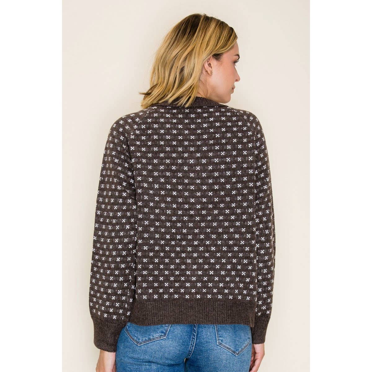 Snow Day Jacquard Cardigan: Chocolate