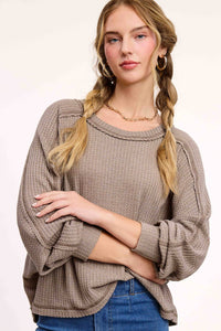 Sadie Brushed Waffle Knit Long Sleeve Top – Berry, Charcoal, Teal